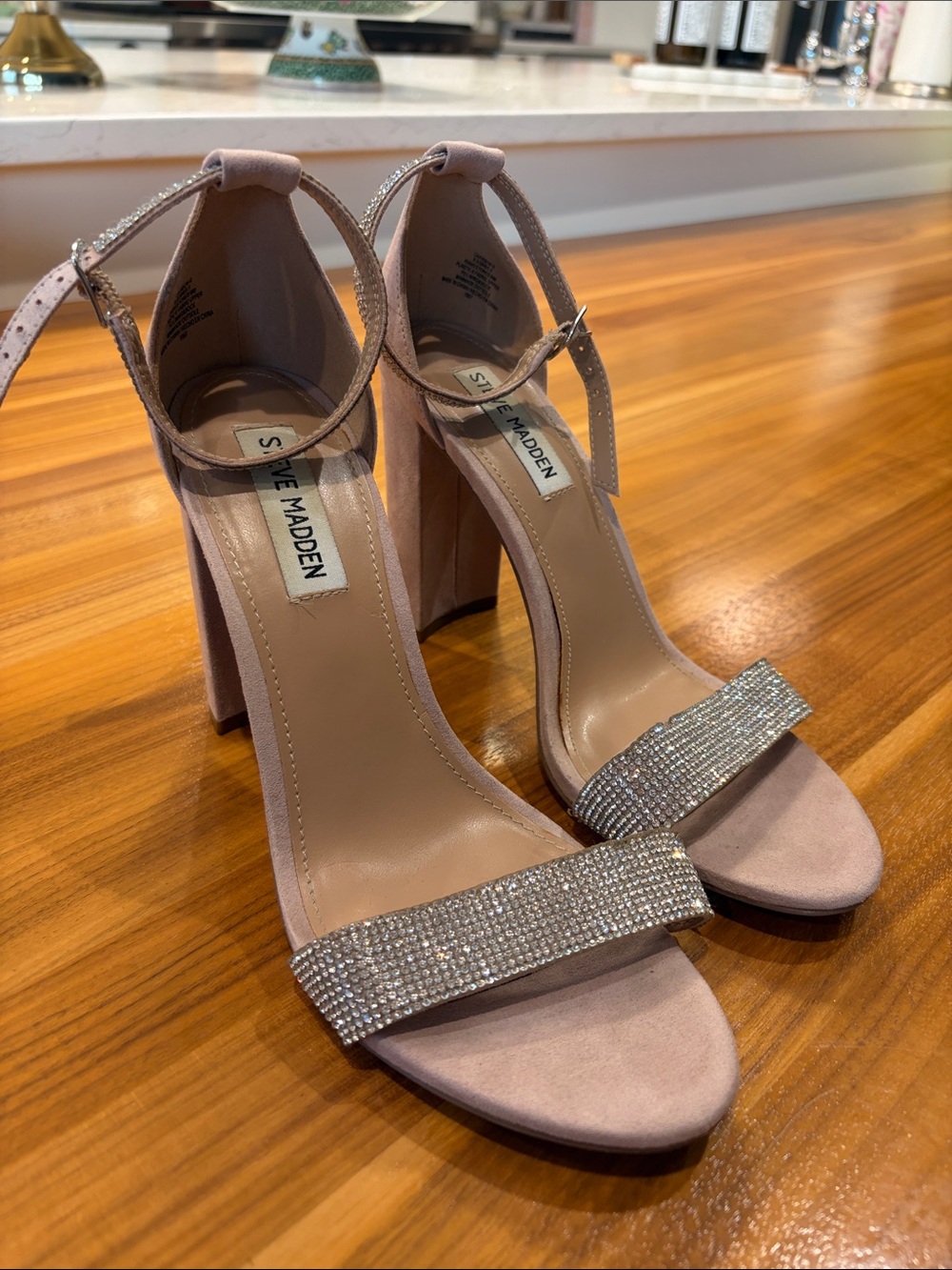 Steve Madden Pink Suede Rhinestone Block Heel Sandals